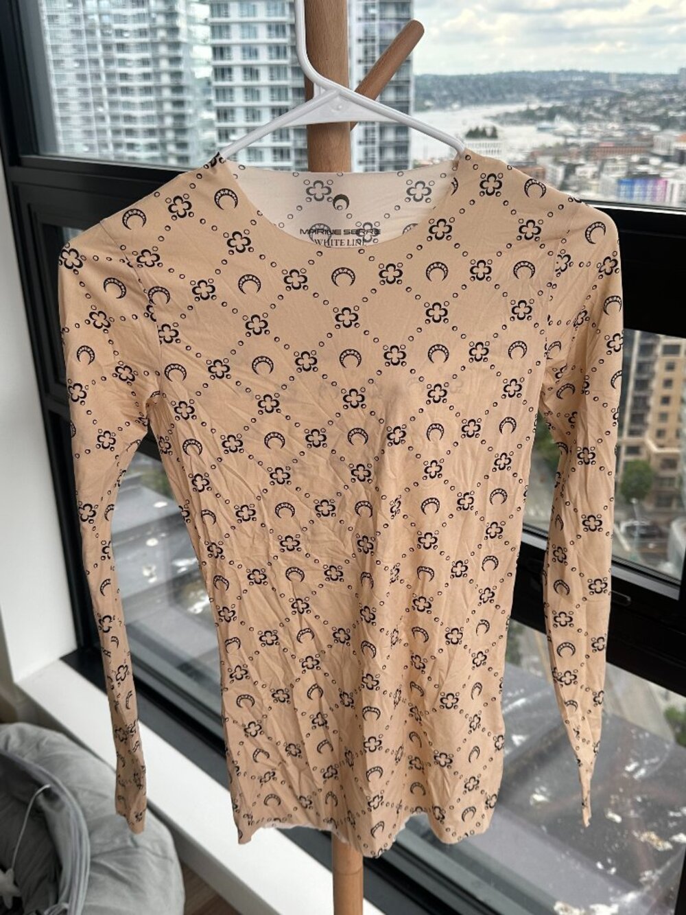 Marine Serre SS20 White Line Moon Print Long Sleeve Top Beige